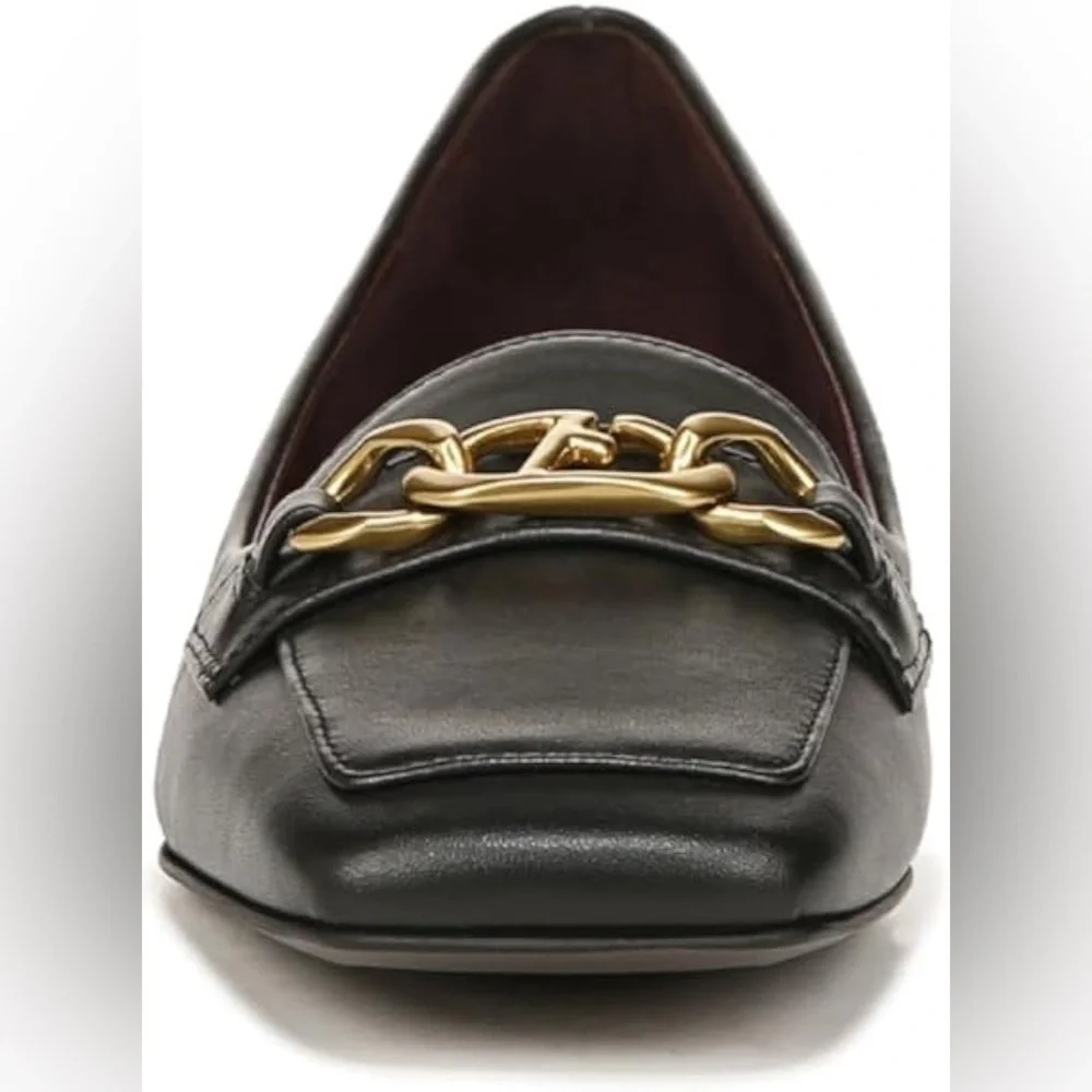Franco Sarto women’s Tiari Elegant Black slip onLoafers w/ Gold Accent sz 8.5M